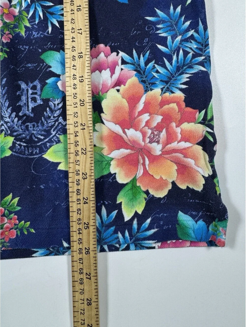 Polo Ralph Lauren Mens M Classic Fit Tropical Floral Crest Polo Shirt Navy
